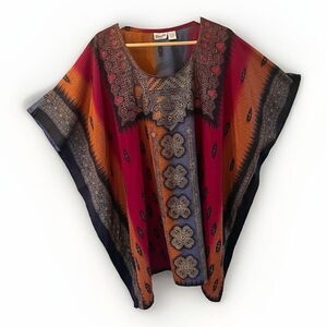 Sante Classics Kaftan Earthy Top Women OS Beachy Coastal Colorful Flowy Vintage‎